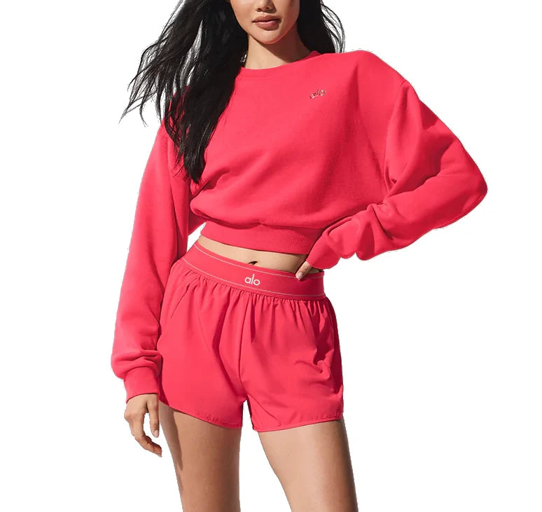 alo Women's Cropped Accolade Crewneck Candy Red