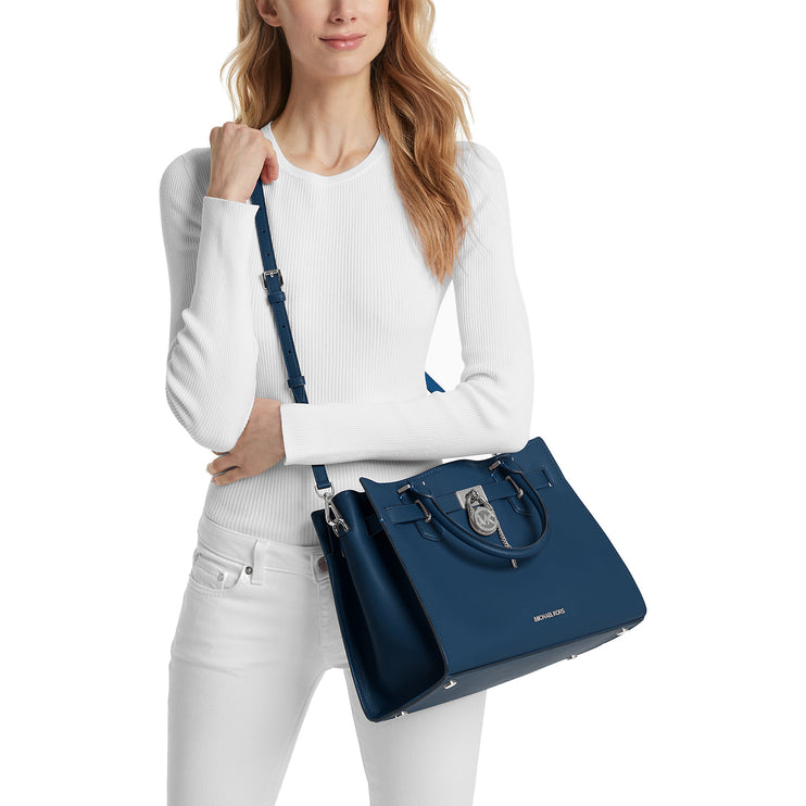 Michael Kors Women's Hamilton Medium Leather Satchel Navy