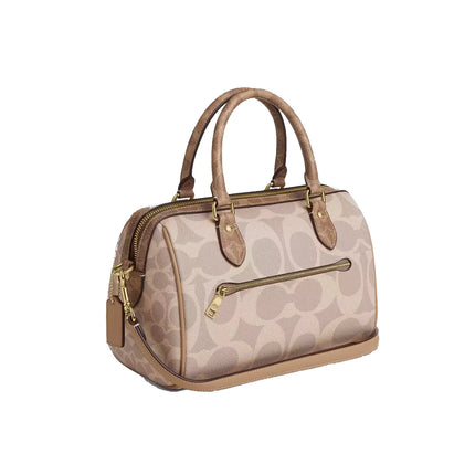 Coach Women's Rowan Satchel Bag In Blocked Signature Canvas Gold/Sand/Tan
