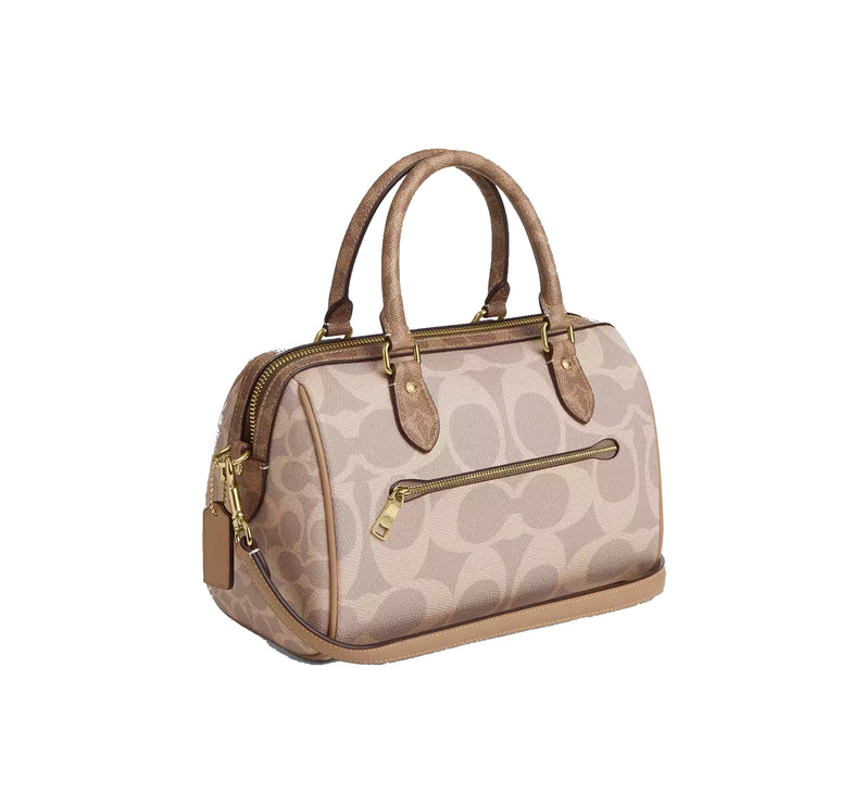 Coach Women's Rowan Satchel Bag In Blocked Signature Canvas Gold/Sand/Tan