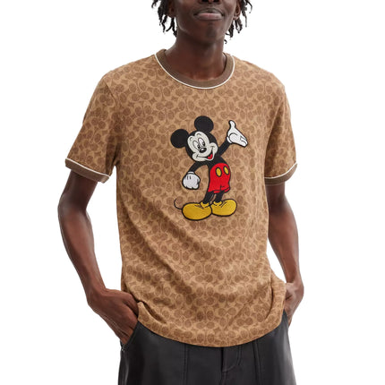 Coach Unisex Disney X Coach Signature Mickey Mouse T Shirt Tan Signature