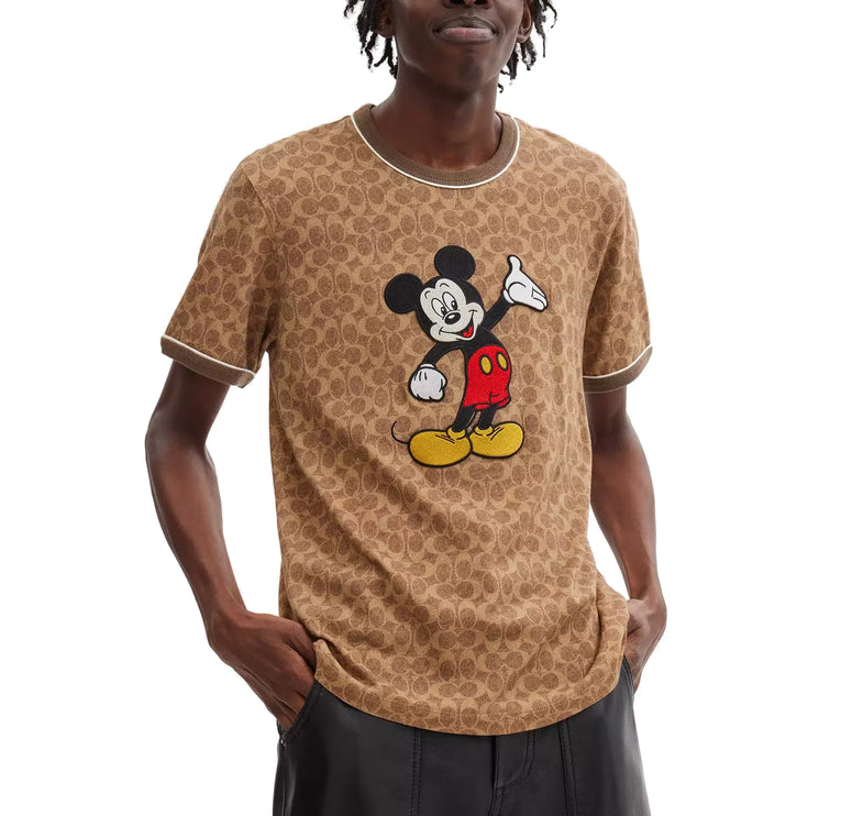 Coach Unisex Disney X Coach Signature Mickey Mouse T Shirt Tan Signature