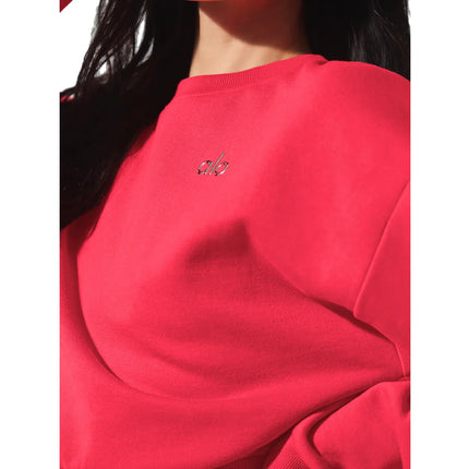 alo Women's Cropped Accolade Crewneck Candy Red