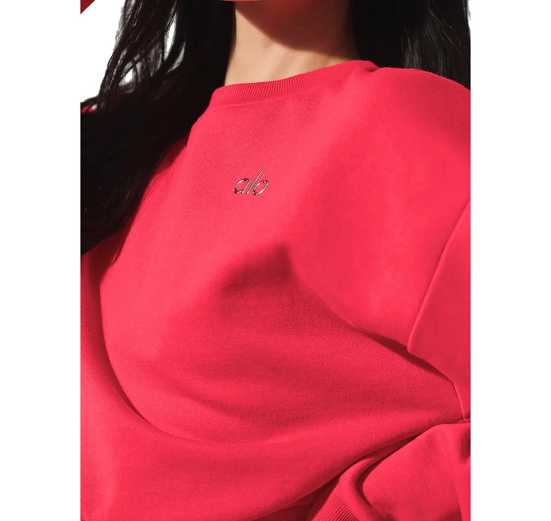 alo Women's Cropped Accolade Crewneck Candy Red