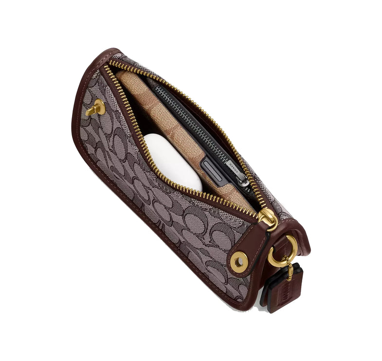 Coach Women's Swinger Bag 20 With Chain In Signature Jacquard Brass/Oak Maple