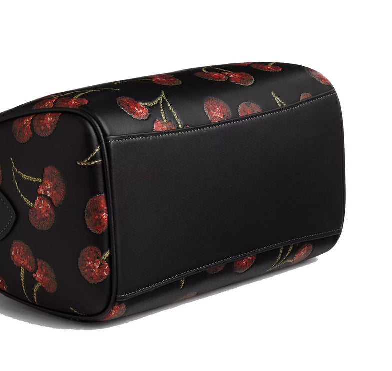 Coach Women's Rowan Satchel Bag With Cherry Print Gold/Black Multi
