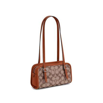 Coach Women's Swing Zip Bag 20 In Crystal Signature Jacquard Silver/Burnished Amber