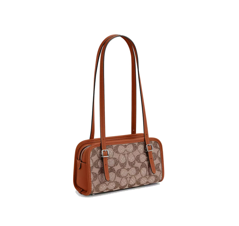 Coach Women's Swing Zip Bag 20 In Crystal Signature Jacquard Silver/Burnished Amber