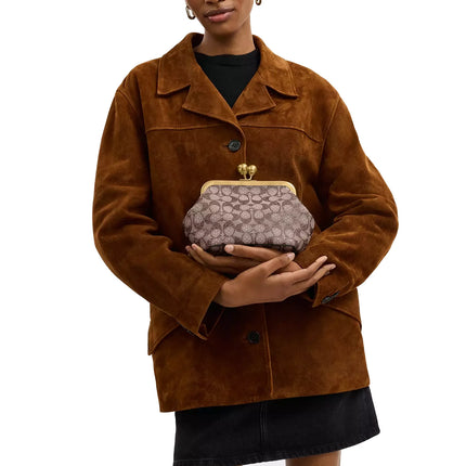 Coach Women's Kisslock Frame Bag 16 In Crystal Signature Jacquard Brass/Burnished Amber