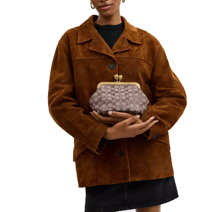 Coach Women's Kisslock Frame Bag 16 In Crystal Signature Jacquard Brass/Burnished Amber