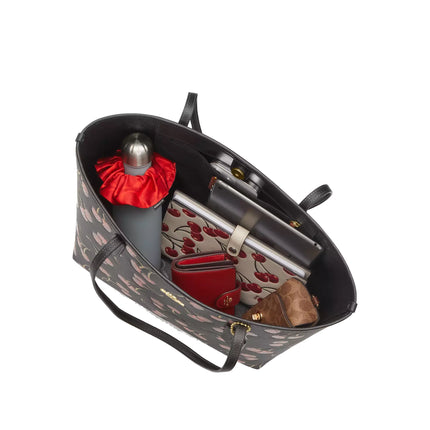 Coach Women's City Tote Bag With Cherry Print Gold/Black Multi