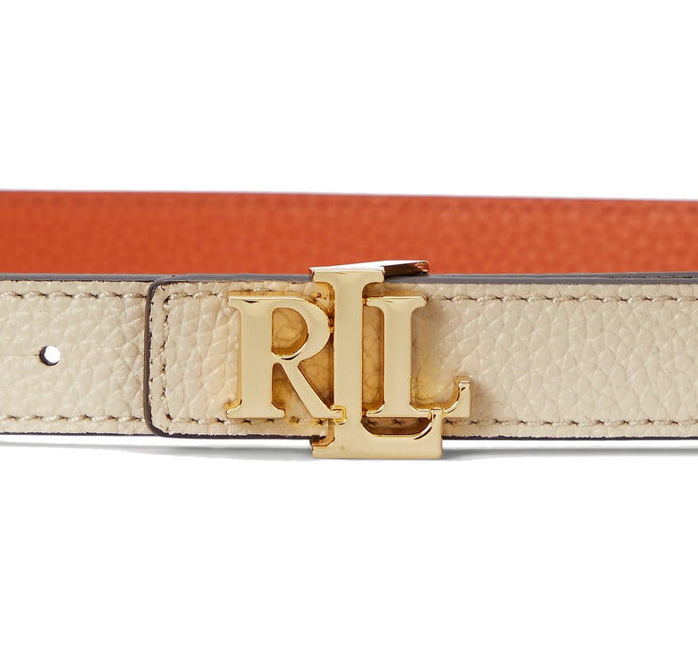 Polo Ralph Lauren Women's Logo Reversible Leather Skinny Belt Explorer Sand/Rust Orange - Hemen Kargoda
