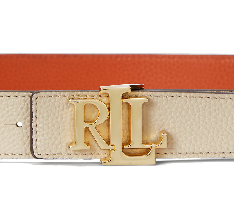 Polo Ralph Lauren Women's Logo Reversible Pebbled Leather Belt Explorer Sand/Rust Orange