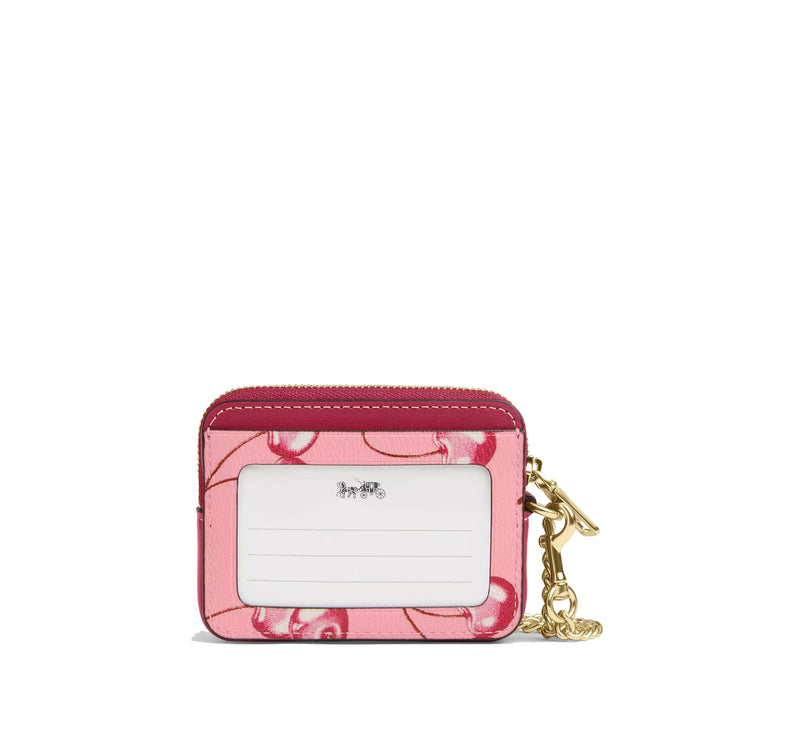 Coach Women's Zip Card Case With Cherry Print Gold/Flower Pink/Bright Violet