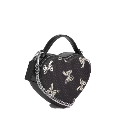 Coach Women's Heart Crossbody Bag With Bow Print Silver/Black Multi