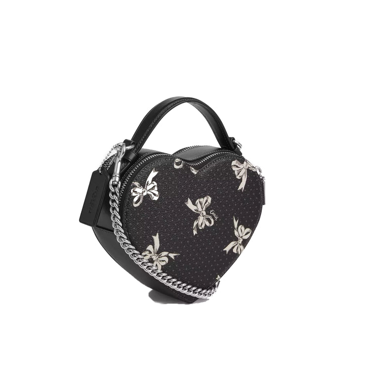 Coach Women's Heart Crossbody Bag With Bow Print Silver/Black Multi