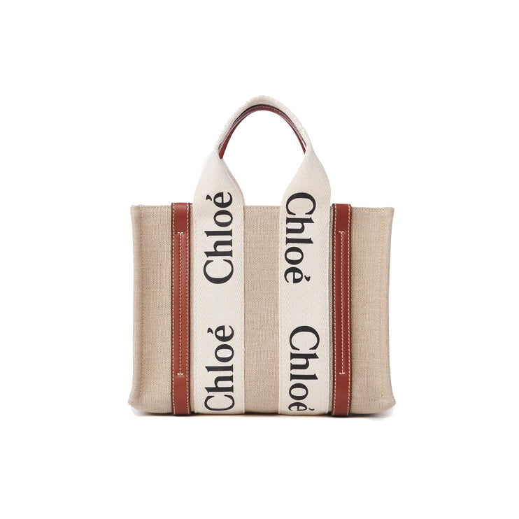 Chloé Women's Small Woody Tote Bag in Linen White/Brown