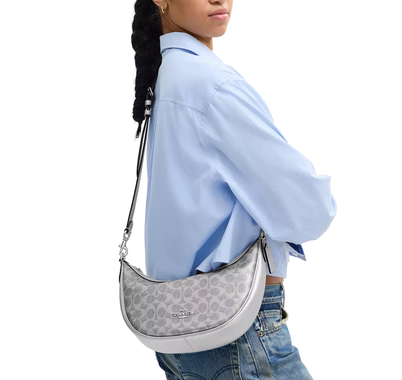 Coach Women's Aria Shoulder Bag In Signature Canvas Silver/Gray/Silver