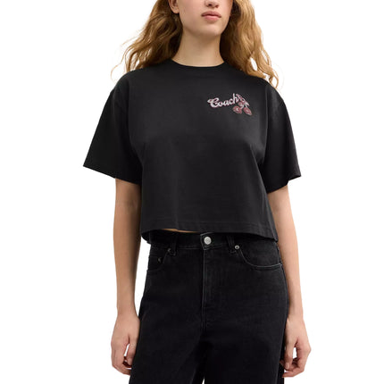 Coach Women's Charms Cropped T-Shirt In Organic Cotton Washed Black