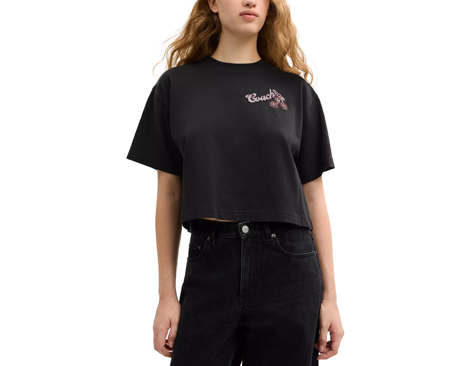 Coach Women's Charms Cropped T-Shirt In Organic Cotton Washed Black