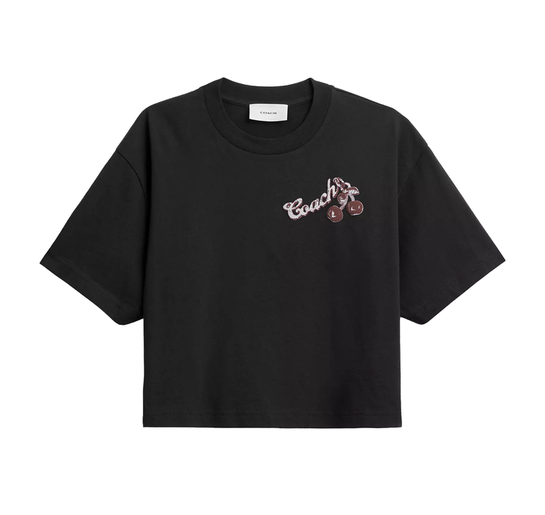Coach Women's Charms Cropped T-Shirt In Organic Cotton Washed Black