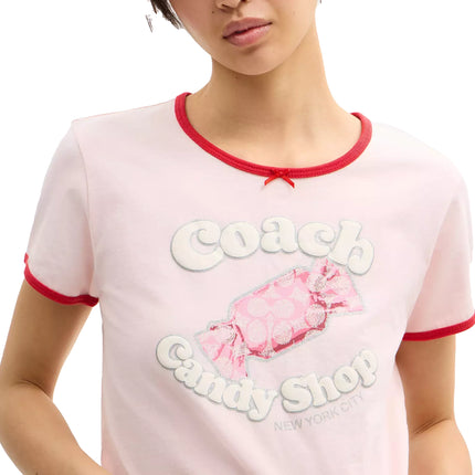 Coach Women's Candy Shop Scoop Neck T-Shirt Pink/Multi