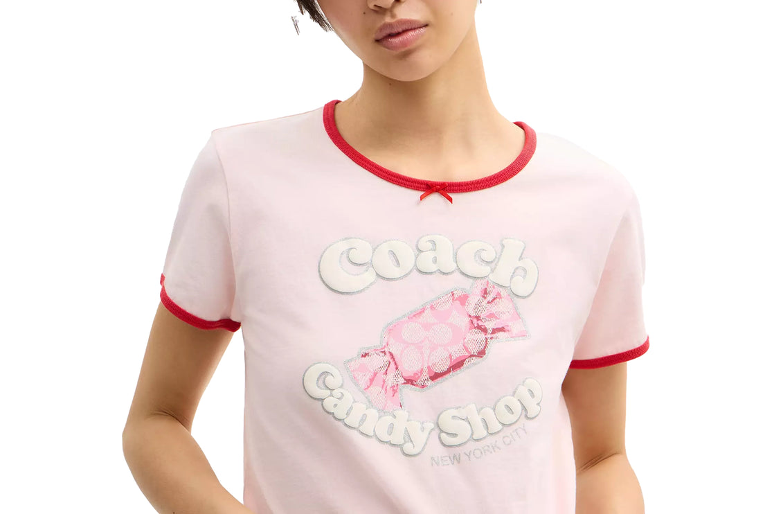 Coach Women's Candy Shop Scoop Neck T-Shirt Pink/Multi