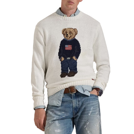 Polo Ralph Lauren Men's Polo Bear Cotton-Linen Sweater Deckwash White