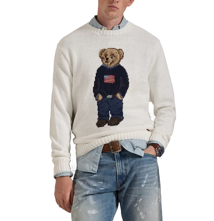 Polo Ralph Lauren Men's Polo Bear Cotton-Linen Sweater Deckwash White