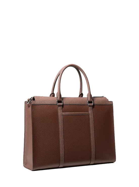 Michael Kors Unisex Cooper Pebbled Leather and Signature Logo Briefcase Nutmeg