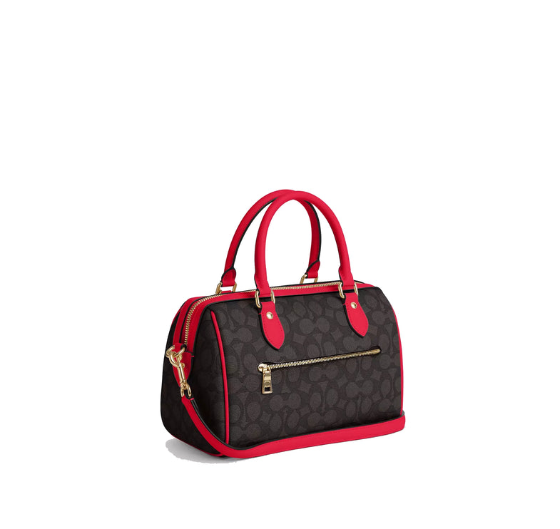 Coach Women's Rowan Satchel Bag In Signature Canvas Gold/Walnut/Bold Red