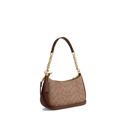 Coach Women's Teri Shoulder Bag In Signature Canvas Gold/Tan/Brown - Hemen Kargoda