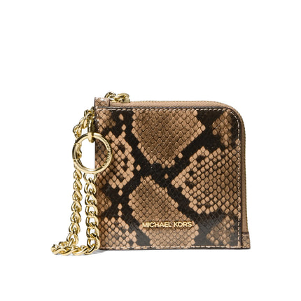 Michael Kors Women's Jet Set Travel Medium Snake Embossed Chain Wallet Camel