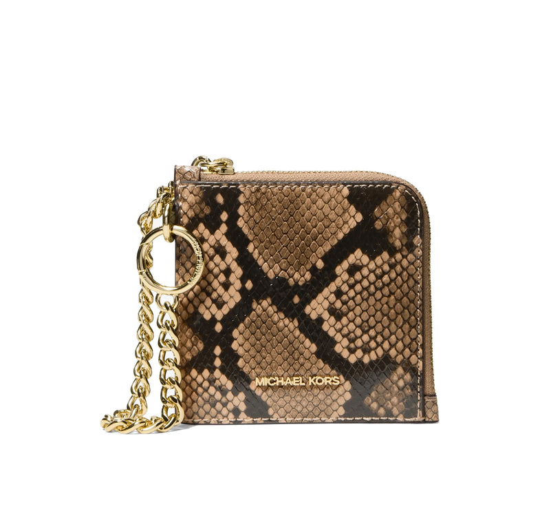 Michael Kors Women's Jet Set Travel Medium Snake Embossed Chain Wallet Camel