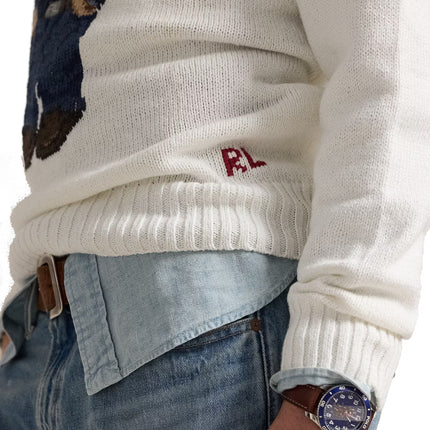 Polo Ralph Lauren Men's Polo Bear Cotton-Linen Sweater Deckwash White