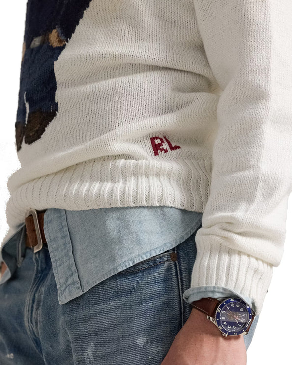 Polo Ralph Lauren Men's Polo Bear Cotton-Linen Sweater Deckwash White