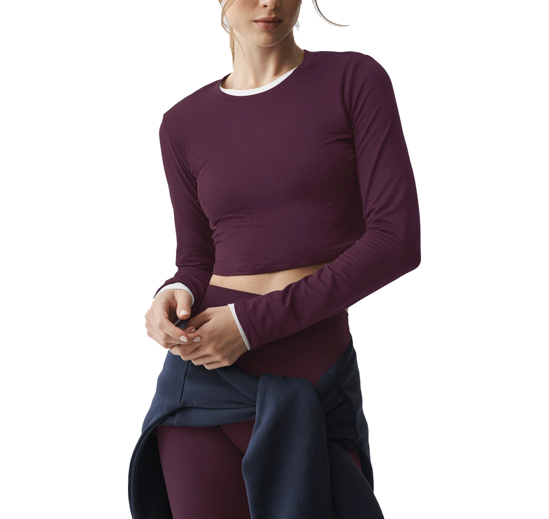 alo Women's Alosoft Crop Finesse Long Sleeve Rich Bordeaux