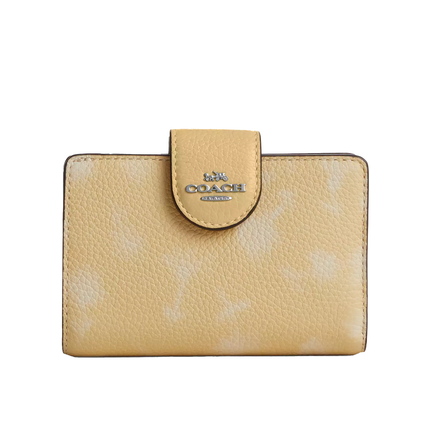 Coach Women's Medium Corner Zip Wallet With Floral Print Silver/Washed Yellow