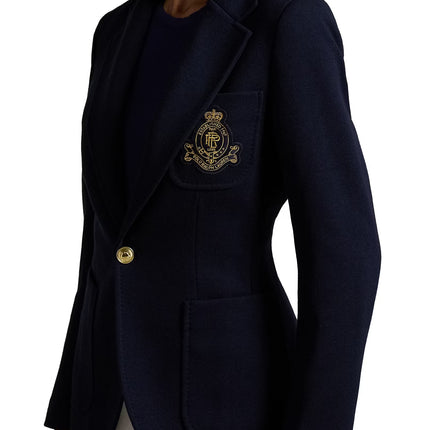 Polo Ralph Lauren Women's Single-Breasted Logo-Crest Knit Blazer Park Avenue Navy