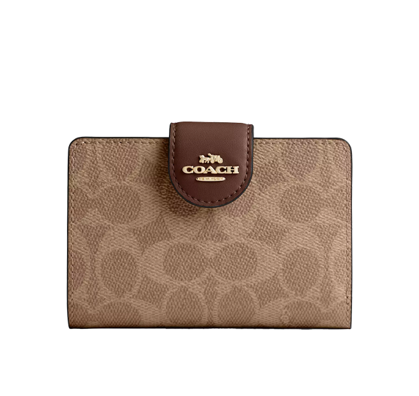 Coach Women's Medium Corner Zip Wallet In Signature Canvas Gold/Tan/Brown