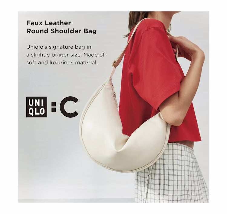 Uniqlo Unisex Faux Leather Round Shoulder Bag 01 Off White