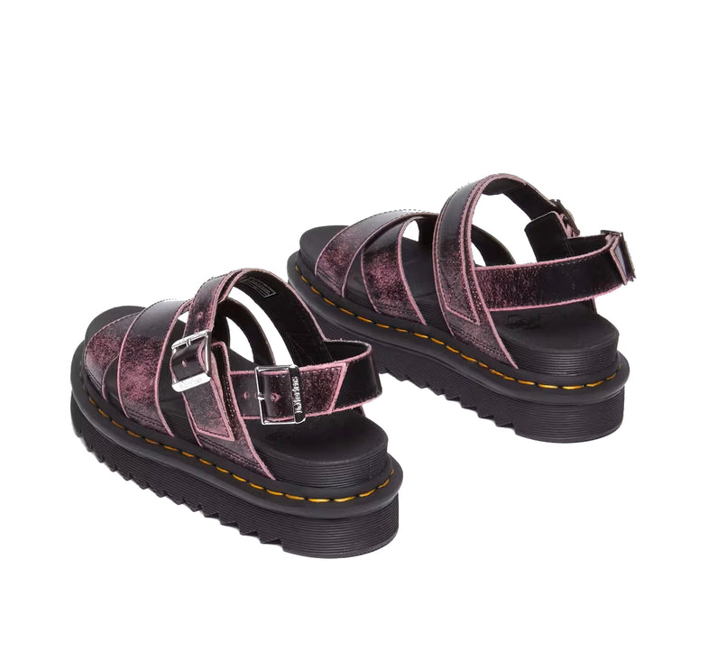 Dr. Martens Women's Voss II Distressed Leather Platform Sandals Black/Fondant Pink