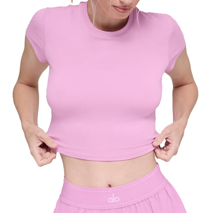 alo Women's Alosoft Crop Finesse Short Sleeve Candy Heart Pink