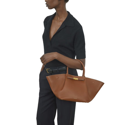 DeMellier London Women's The Midi New York Tan Small Grain Ecru Stitching