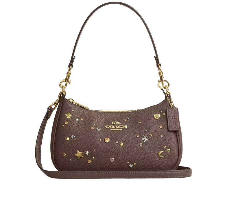 Coach Women's Teri Shoulder Bag With Rivets Gold/Dark Stone