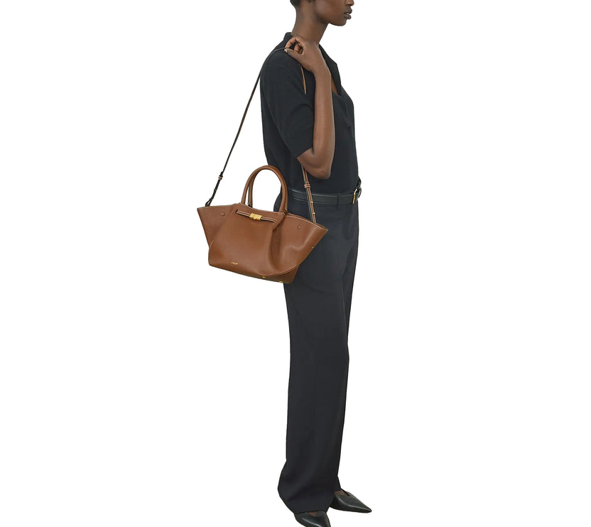 DeMellier London Women's The Midi New York Tan Small Grain Ecru Stitching