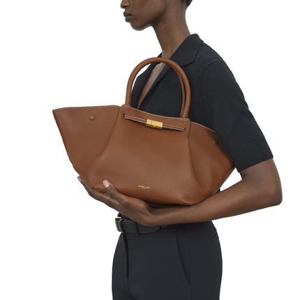 DeMellier London Women's The Midi New York Tan Small Grain Ecru Stitching