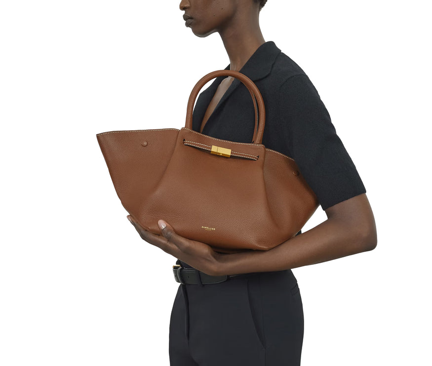 DeMellier London Women's The Midi New York Tan Small Grain Ecru Stitching