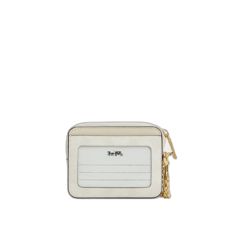 Coach Women's Zip Card Case In Signature Canvas Gold/White/Chalk