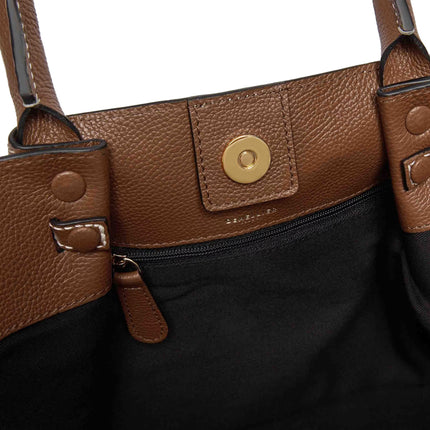 DeMellier London Women's The Midi New York Tan Small Grain Ecru Stitching